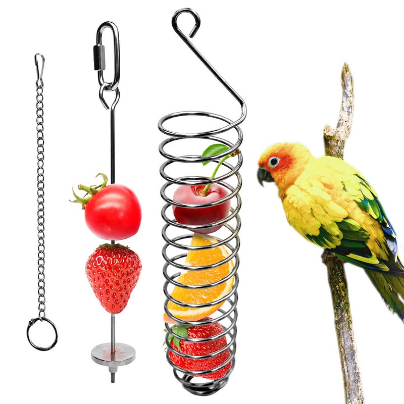 Bac-kitchen Stainless Steel Bird Food Holder, Parrot Foraging Toy, Hanging Basket, 9.84 in L, 7.87 in W, 82g Weight, Activity Clasp, Fits 12oz Bottle - Image 1